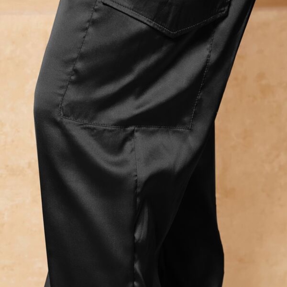 Black Satin Satin Jogger Lounge Pants - Picture 3 of 4